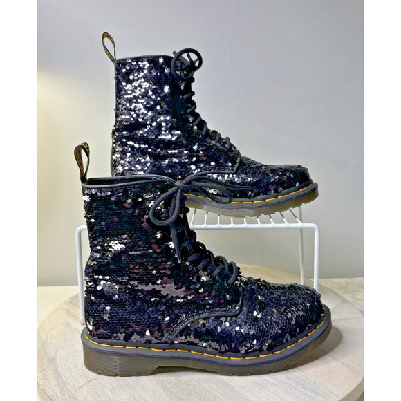 Dr. Martens Shoes - Dr Martens Pascal Reversible Sequin Black Silver 7